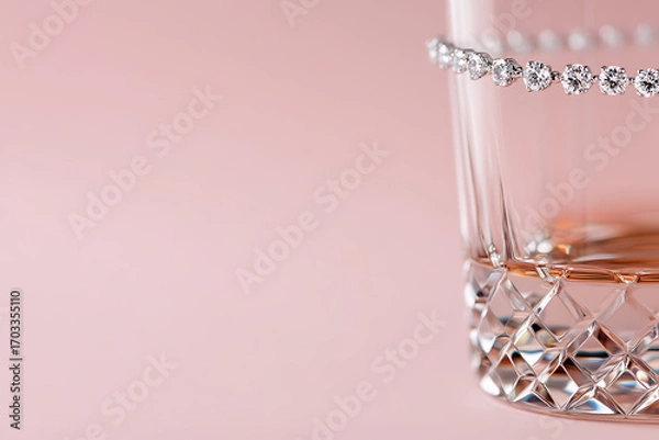 Fototapeta Elegant Diamond Bracelet on Glass: A timeless accessory resting gracefully, reflecting light against a soft pink backdrop, exuding subtle sophistication.