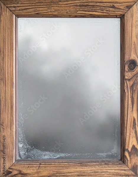 Obraz Rustic Wooden Framed Antique Mirror with Distorted Reflections and Weathered Texture