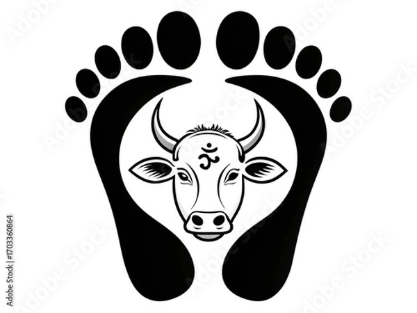 Fototapeta Sacred Footsteps and the Holy Cow: An illustration of footprints embracing a serene cow, a visual expression of devotion and spirituality.