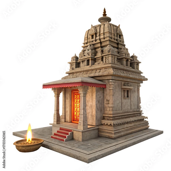 Fototapeta Divine Abode: A detailed representation of a Hindu temple, showcasing intricate architecture, a warm light, and a sense of reverence, evoking a feeling of peace and serenity.