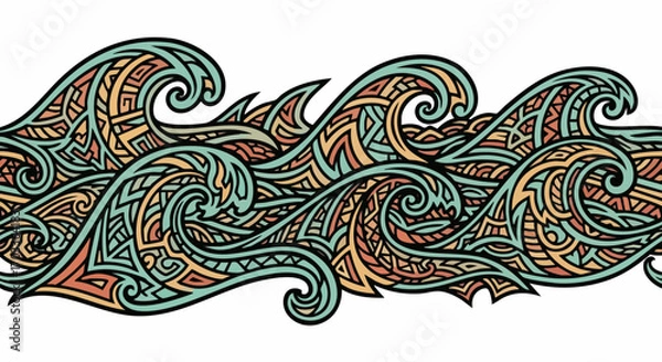 Obraz Stylized Ocean Waves Pattern with Intricate Tribal Designs.