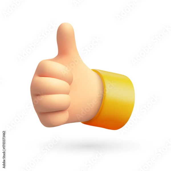 Obraz Thumbs Up Gesture in 3D vector Cartoon Style.
