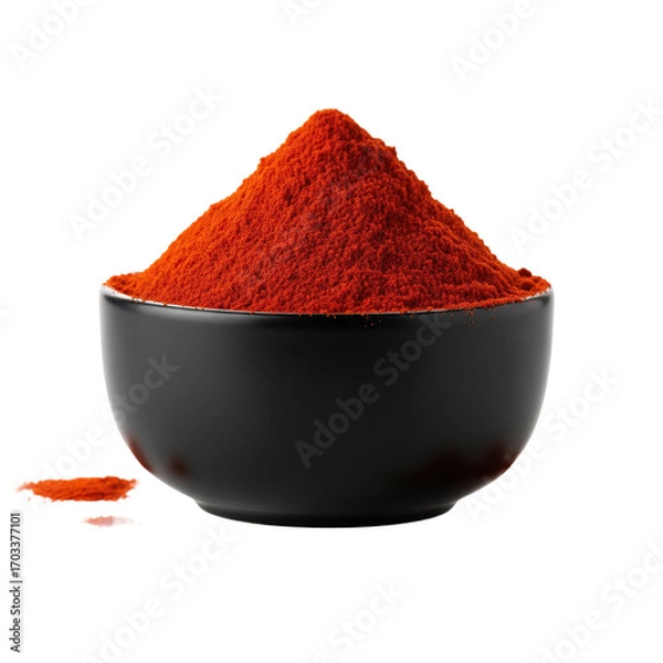 Fototapeta Mound of red chili powder in a bowl, isolated on a transparent background.

