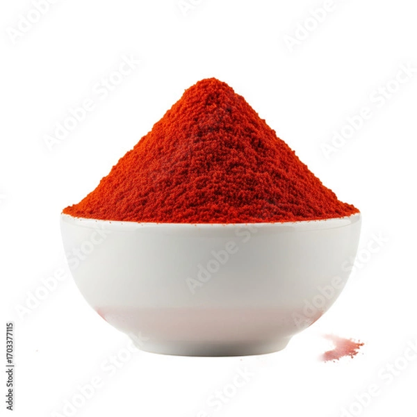 Fototapeta Mound of red chili powder in a bowl, isolated on a transparent background.

