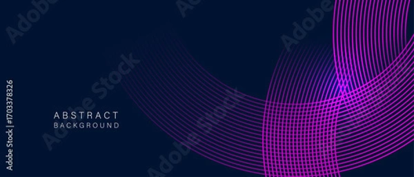 Obraz Futuristic abstract background with flowing neon wave lines in purple and blue tones on dark background. Perfect for technology, AI, and cyber-inspired projects.