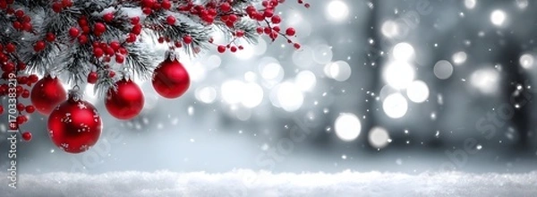 Fototapeta Festive Ornaments and Winter Bokeh