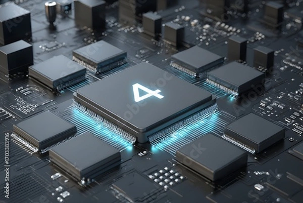 Fototapeta Central Processing Unit on Circuit Board