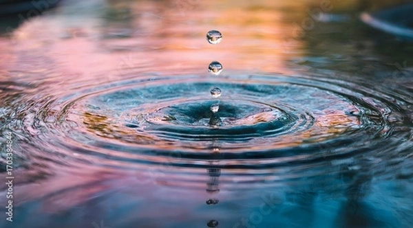Fototapeta Water Drop Ripples in a Colorful Pool
