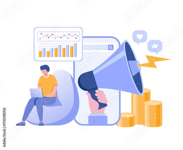 Obraz social media marketing, digital, video marketing, endorsement, internet marketing, endorse, e-commerce, business concept, startup, flat illustration vector	
