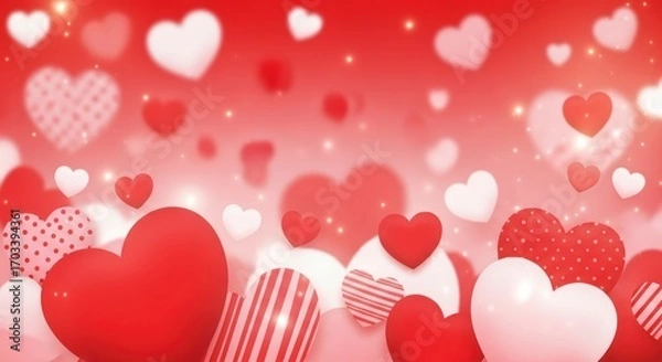 Fototapeta A Joyful Abundance of Red and White Patterned Hearts on a Soft, Glowing Background
