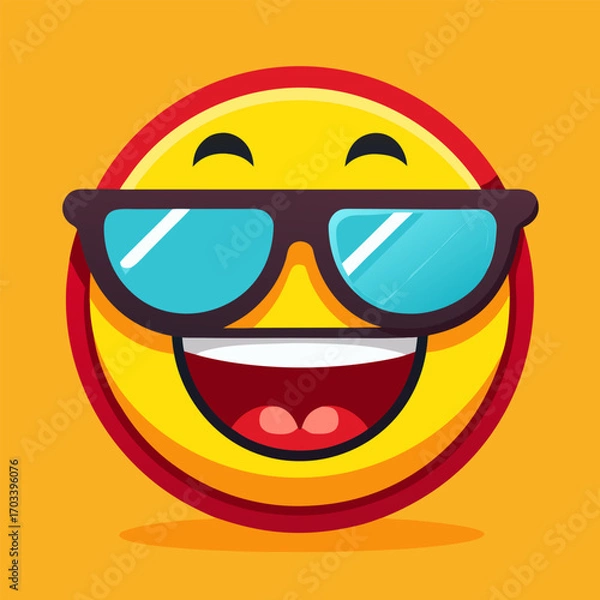 Fototapeta Smiling yellow face wearing sunglasses expressing coolness confidence and fun, Smiling Face with Sunglasses