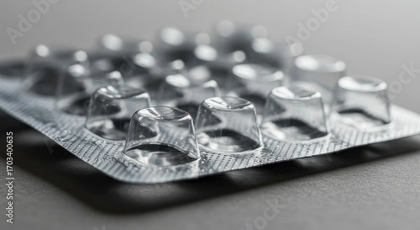 Obraz Blister pack of empty capsules on grey background  