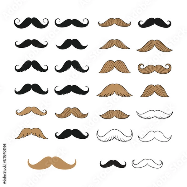 Fototapeta Diverse Mustache Styles Bundle in Multiple Colors Vector Set
