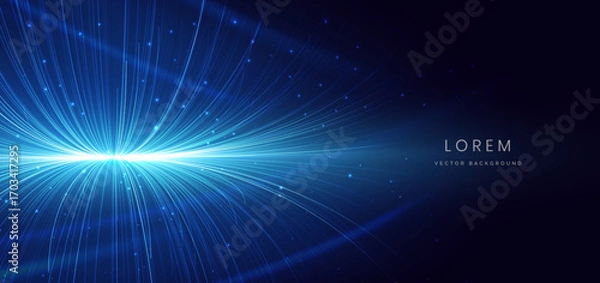 Fototapeta Abstract speed motion blue lines on dark blue background. Technology futuristic data communication concept.