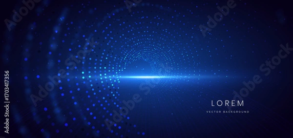 Fototapeta Technology futuristic digital dot glowing particles on dark blue background.