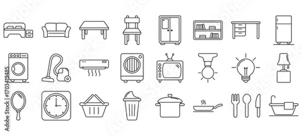 Fototapeta Set of home necessities Icons or symbols Vector fully editable file.