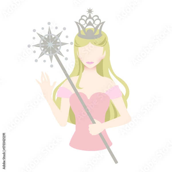 Fototapeta Vector art of The “Good Witch of the South” with her dress and magic wand.Reminiscent of the Wizard of Oz and other fairy tales.	