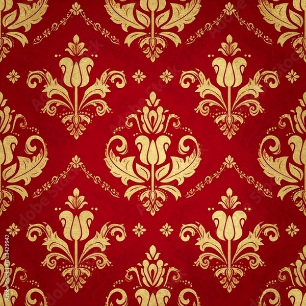 Obraz Ornate red and gold damask pattern