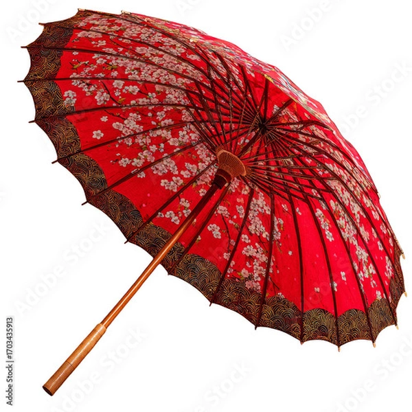 Obraz A red umbrella with flowers on it