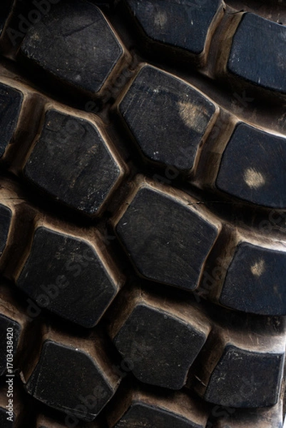 Fototapeta Close-up. Tractor or dump truck tire tread. Wheels for large machines.