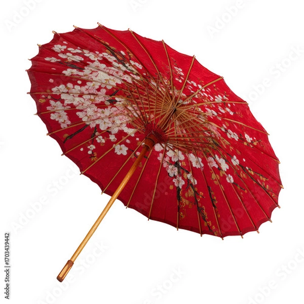 Obraz A red umbrella with cherry blossoms on it