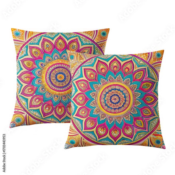 Obraz Vibrant mandala pattern decorative throw pillows for bohemian home decor accents