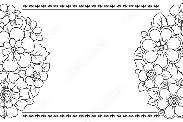Fototapeta Frame in eastern tradition. Stylized with henna tattoos decorative pattern for decorating covers for book, notebook, casket, magazine, postcard and folder. Flower border in mehndi style.