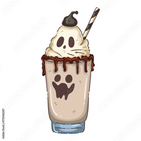 Fototapeta Spooky Ghost Milkshake with Chocolate Drizzle for Halloween