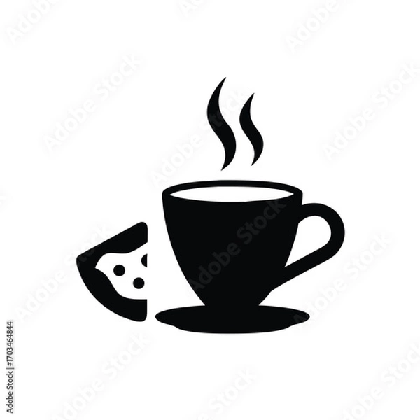 Obraz Coffee cup and pizza slice silhouette