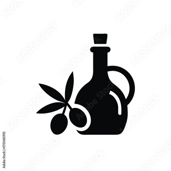 Obraz Silhouette of an olive oil bottle and branch