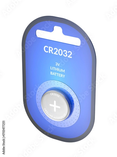 Fototapeta CR2032 lithium button cell battery in blister pack on transparent background