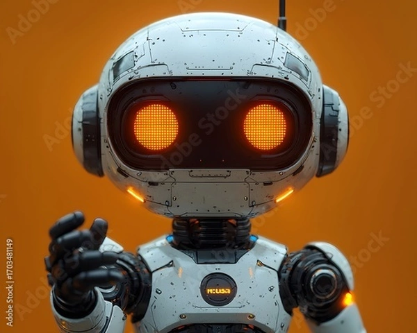 Fototapeta Robotic Companion: An engaging portrait of a friendly, high-tech robot, showcasing sleek design and an inviting presence.