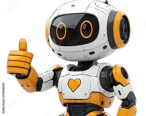 Fototapeta Cheerful Android's Thumbs Up: A charming android, radiating positivity and futuristic charm, offers a friendly thumbs up, showcasing its vibrant and meticulously designed features. 