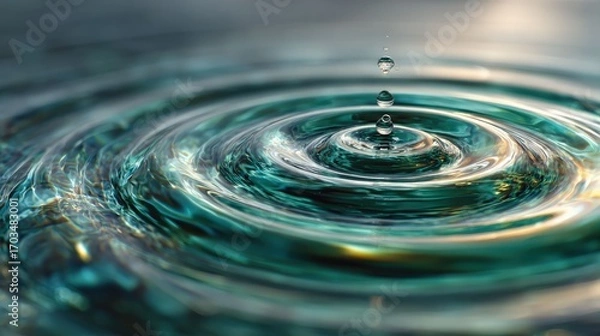 Fototapeta a close-up of water, with a water drop creating ripples