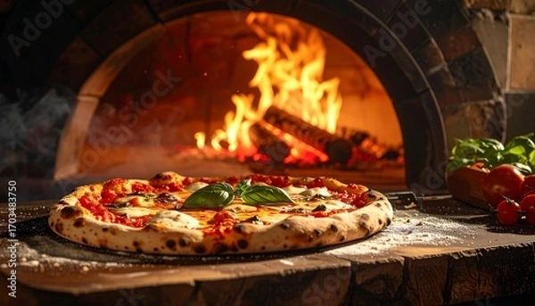 Fototapeta Delicious Neapolitan Pizza Fresh From Wood-Fired Oven