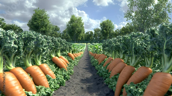 Obraz Carrot And Kale Farmland Scene With Path