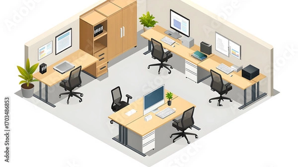 Fototapeta Isometric Office Workspace Illustration