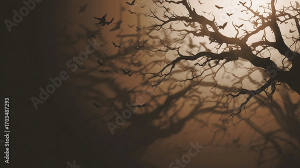 Obraz spooky halloween background,Scary tree Shadow overlay effect for halloween background,Scary treen and shaow in the forest