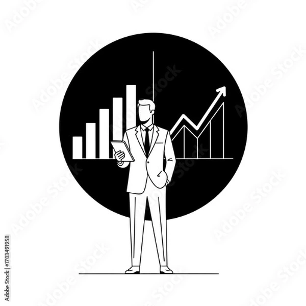 Fototapeta Businessman standing in front of a growing financial chart