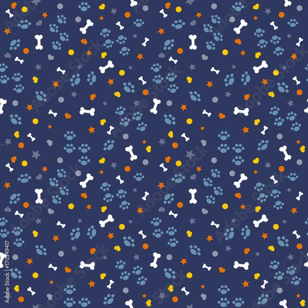 Fototapeta Bright texture for pets, vector. Funny seamless background with a pet theme. Cute illustration