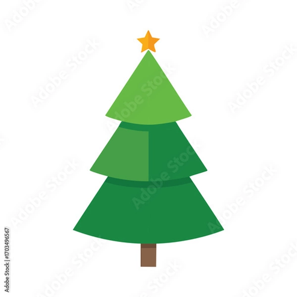 Fototapeta Simple Flat Design Christmas Tree vector illustration