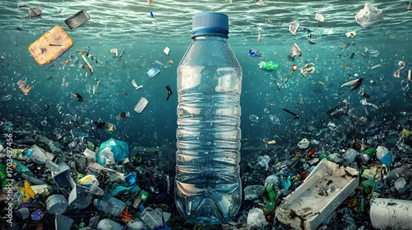 Obraz Plastic Bottle Underwater Pollution Problem