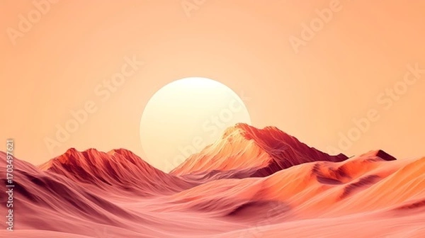 Fototapeta Stunning desert landscape featuring vibrant orange and red sand dunes under a glowing sunset sky creating a serene and dramatic natural scene