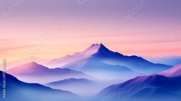 Fototapeta Breathtaking view of towering mountain peaks silhouetted against a vibrant multi colored sky at dusk