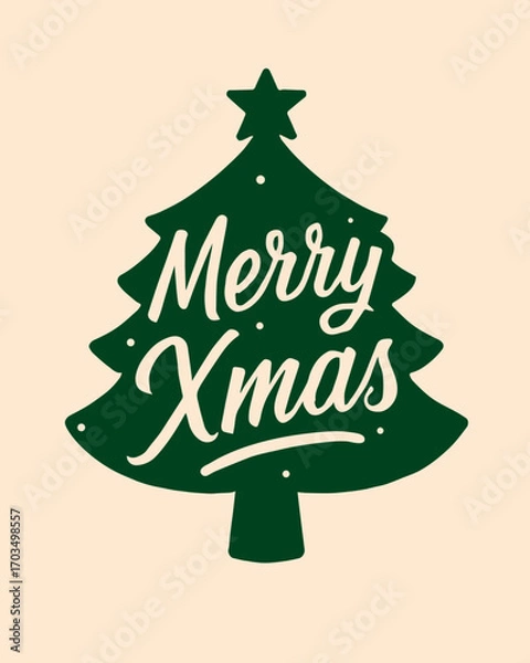 Fototapeta Christmas lettering design. Text Merry Xmas inscribed in the silhouette of the Christmas tree.