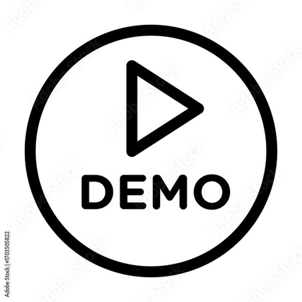 Fototapeta Demo Button Icon in Circle with Play Symbol Isolated on White Background