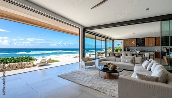 Fototapeta Oceanfront Luxury Living Room with Breathtaking Views