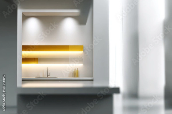 Fototapeta sleek tablet placed on kitchen countertop featuring augmented reality recipe display