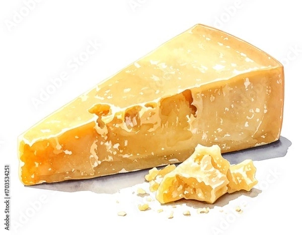 Obraz Watercolor artwork showcasing a wedge of hard cheese with crumbly texture