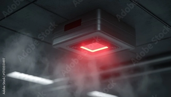 Fototapeta Futuristic red light box on ceiling